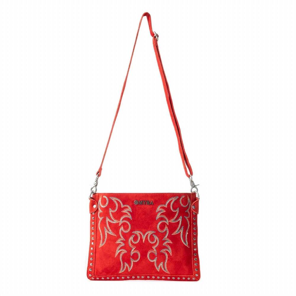 NEW MYRA women's texas rose embroidered leather bag in red